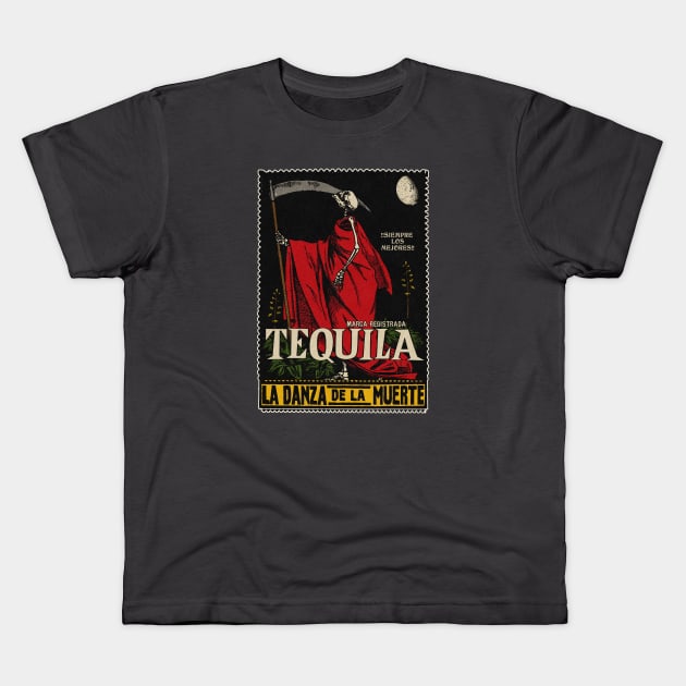 Vintage Mexican Tequila Calavera Kids T-Shirt by Kujo Vintage